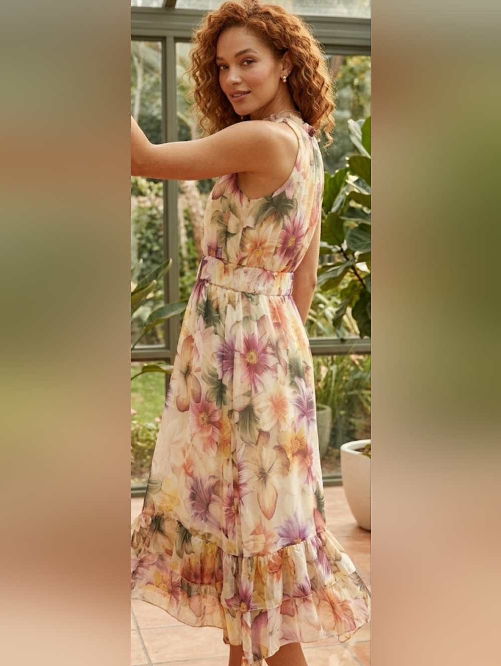 Stunning Floral Halter Midi Dress with Ruffle Hem
Sz. L - Picture 4 of 13
